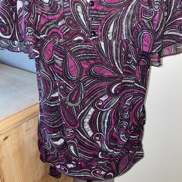 Apt 9 Blouse Women’s Size Small Gray Purple Black Ruffled Pleated Lined - Picture 6 of 11